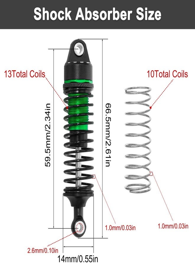 LRFHL RC Shock Absorber Set Aluminum Adjustable Shock Damper for Arrma 1/18 Granite Grom 1/16 Mojave Grom 1/14 Typhon Grom RC Truck Upgrade Parts (4PCS, Green) - Image 2